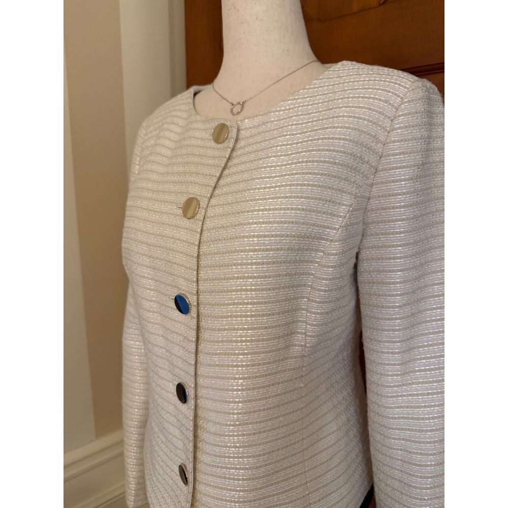 Calvin Klein Blazer Jacket Womens 2 Cream Metal Hardware Office Business‎ Casual